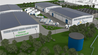 3D Visualization - Industrial Hall for Hydrogen with Solar Installation on the Roof