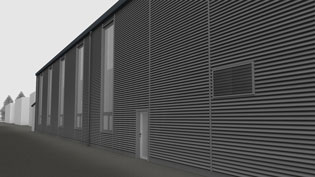 3D visualization place of business - Hall with aluminum facade