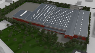 3D visualization of company premises - Hall complex from the back