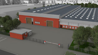 3D visualization of company premises - Entrance area with gatehouse