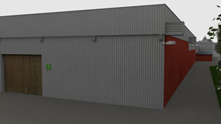 3D visualization of company premises - Hall with sheet metal paneling