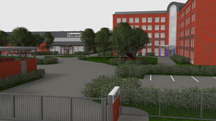 3D visualization of company building - entrance gate