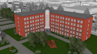 3D visualization of company building - Brick administration building