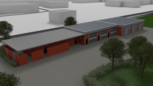 3D visualization of company building - workshop and bike shelter