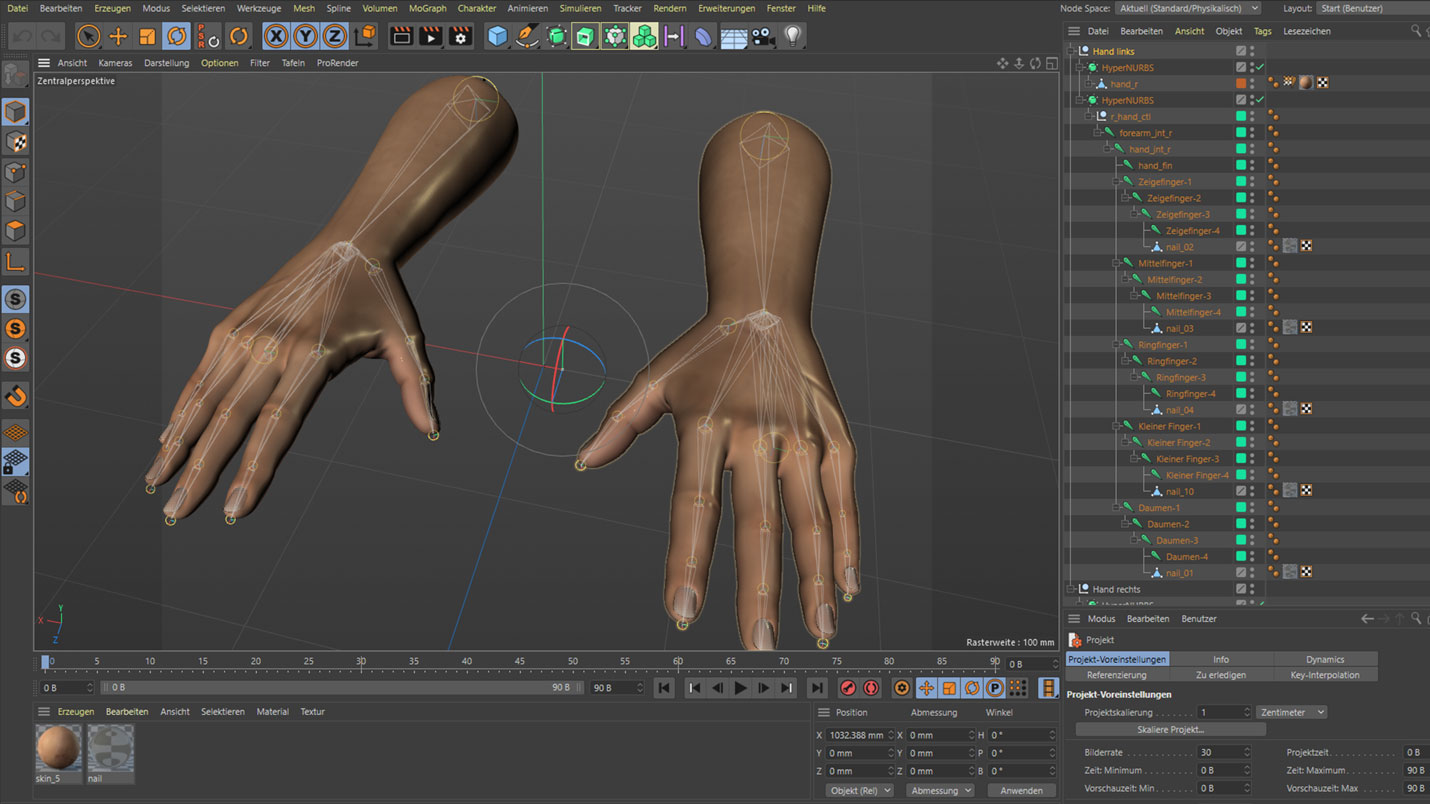 Rigged 3D model of a hand