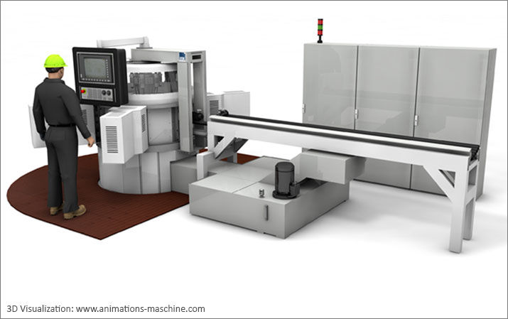 Visualization mechanical engineering rotary transfer machine global view